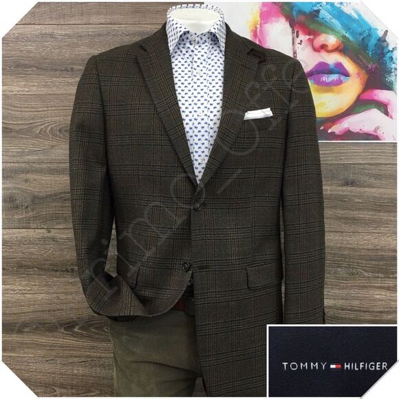 TOMMY HILFIGER Mens Blazer Sport Coat Casual Jacket Size 40L Wool Suit Elbow Pad